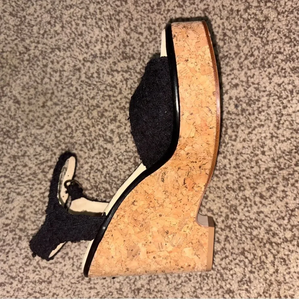 Brand new with box  CHANEL 2023 Black Tweed Sandal size 10  wedges - Picture 7 of 13